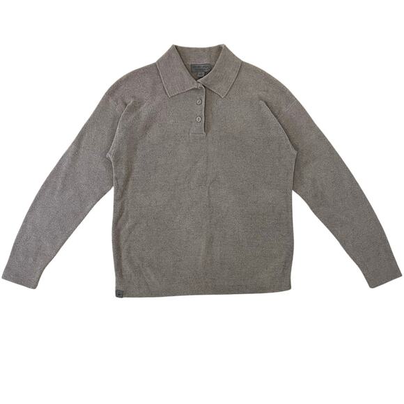 Barefoot Dreams CozyChic Ultra Lite Polo Sweater Top Women’s Small Taupe Knit - Picture 1 of 7